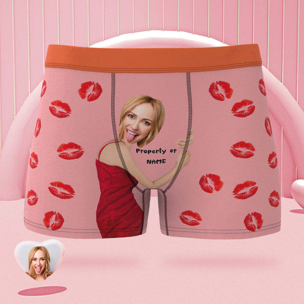 Custom Face Boxer Briefs Colorful Waistband Property of Name Personalised Naughty Gift for Him