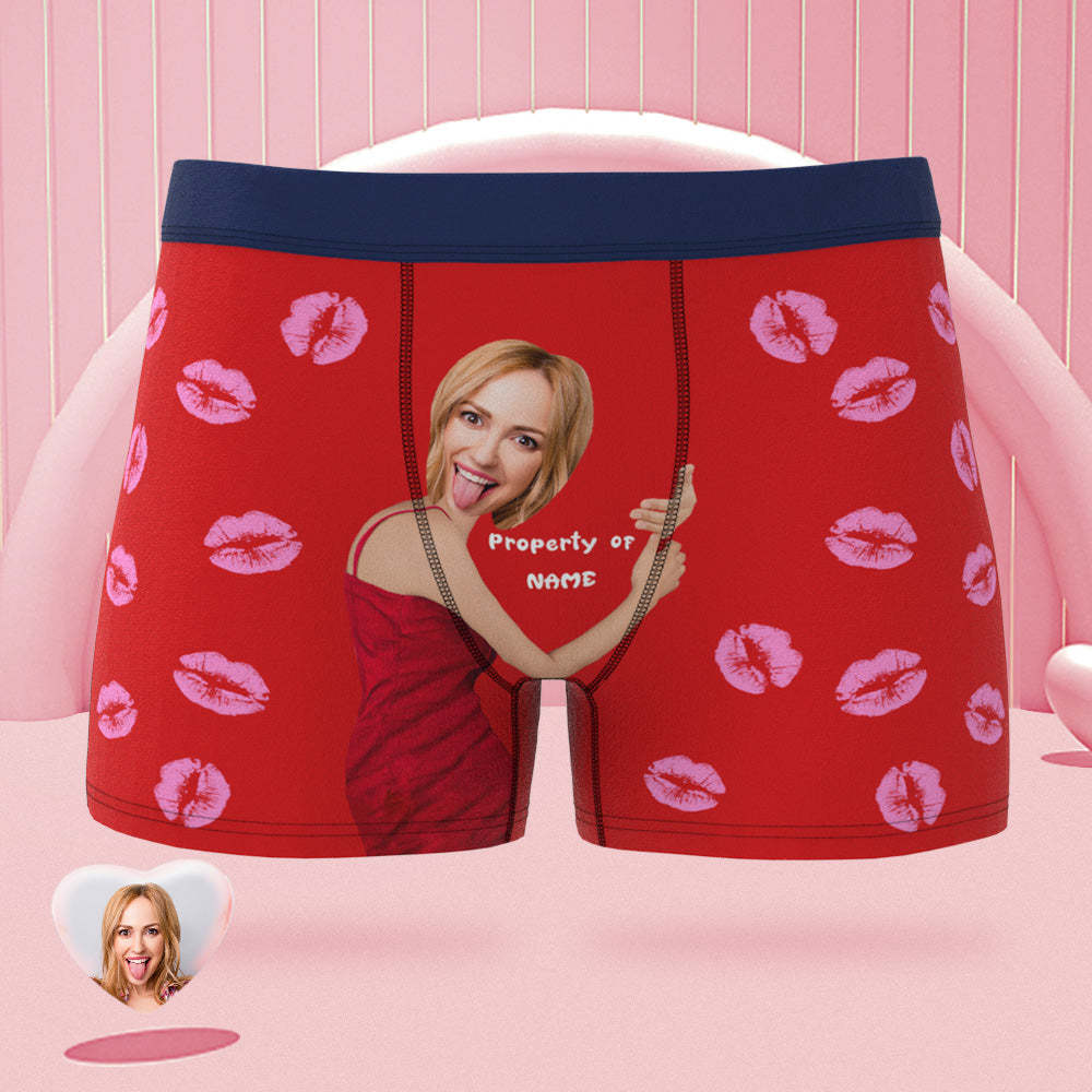Custom Face Boxer Briefs Colorful Waistband Property of Name Personalised Naughty Gift for Him
