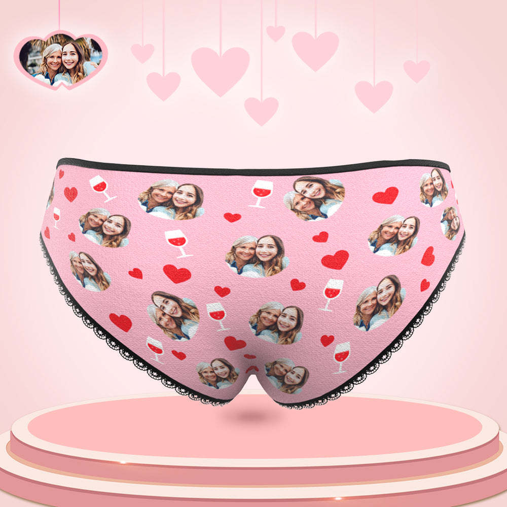 Personalised Photo Panties Custom Pink Love Heart Photo Underwear Gift For Mum