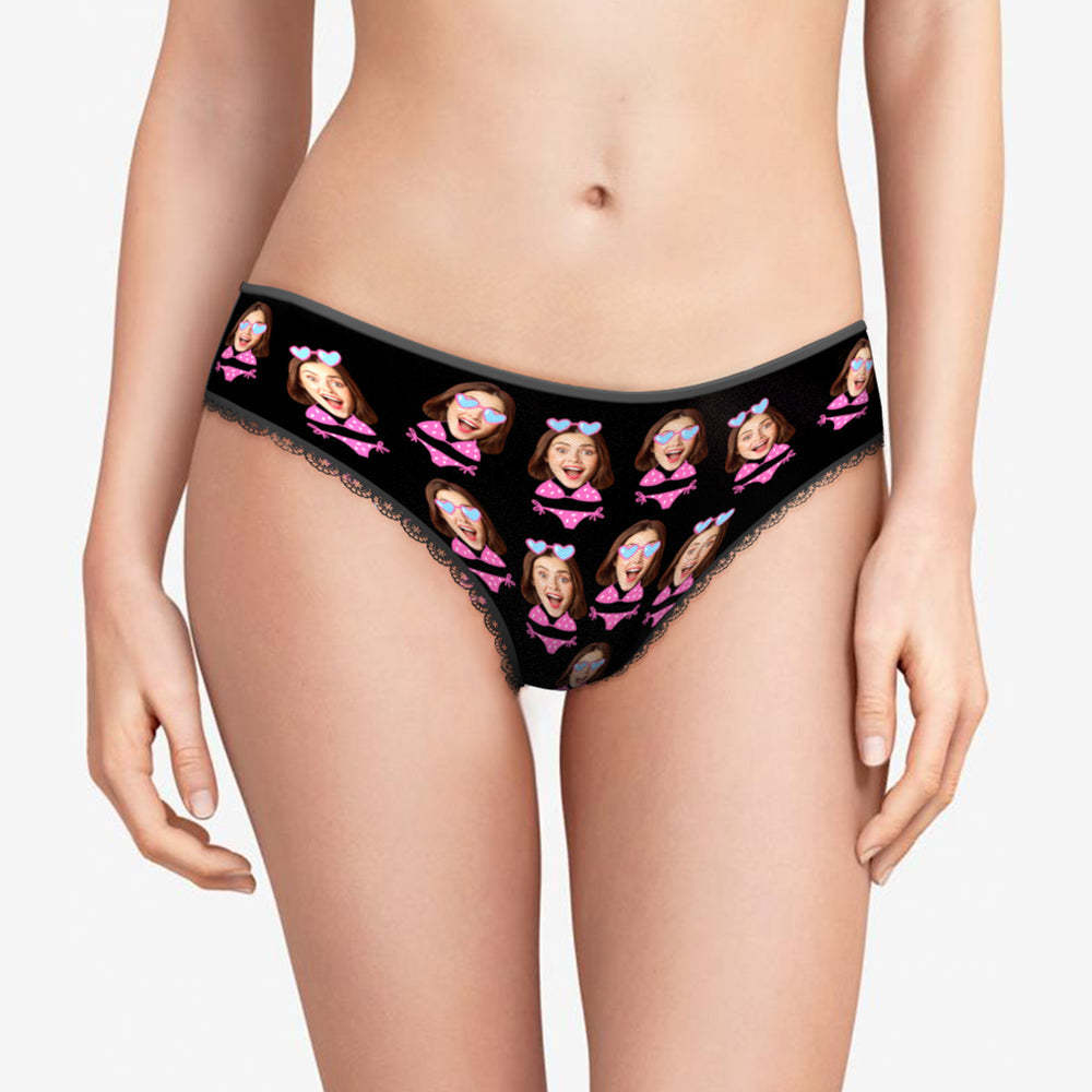 Personalised Bikini Face Panties Custom Womens Photo Black Underwear Funny Gift For Her