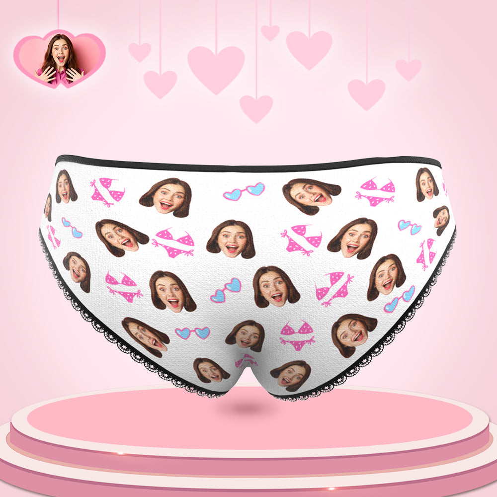 Personalised Bikini Face Panties Custom Womens Photo White Underwear Funny Gift For Her