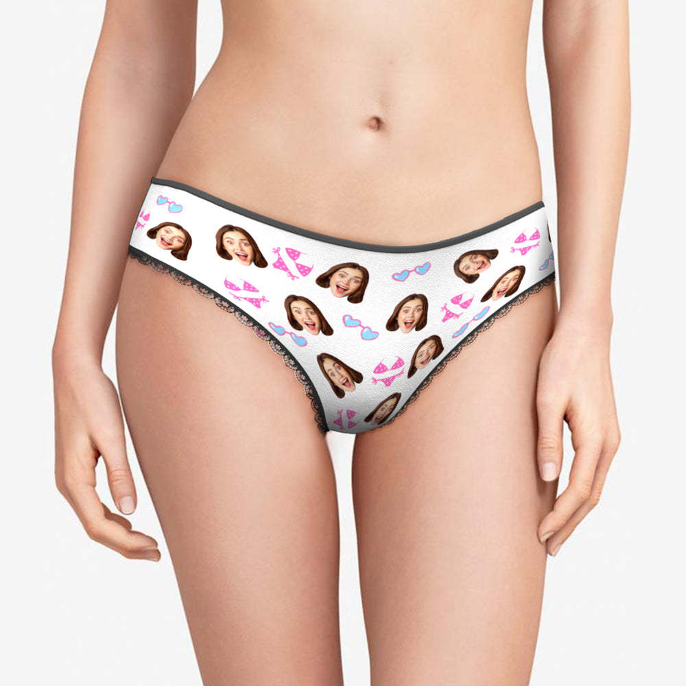 Personalised Bikini Face Panties Custom Womens Photo White Underwear Funny Gift For Her