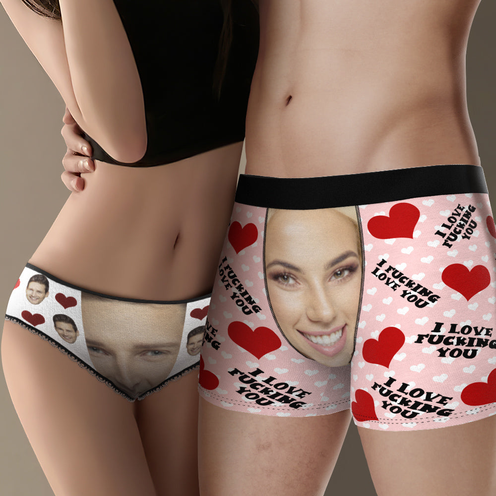 Custom Face Couple Matching Underwear Fucking Love You Personalised Funny Underwear Gift for Lovers