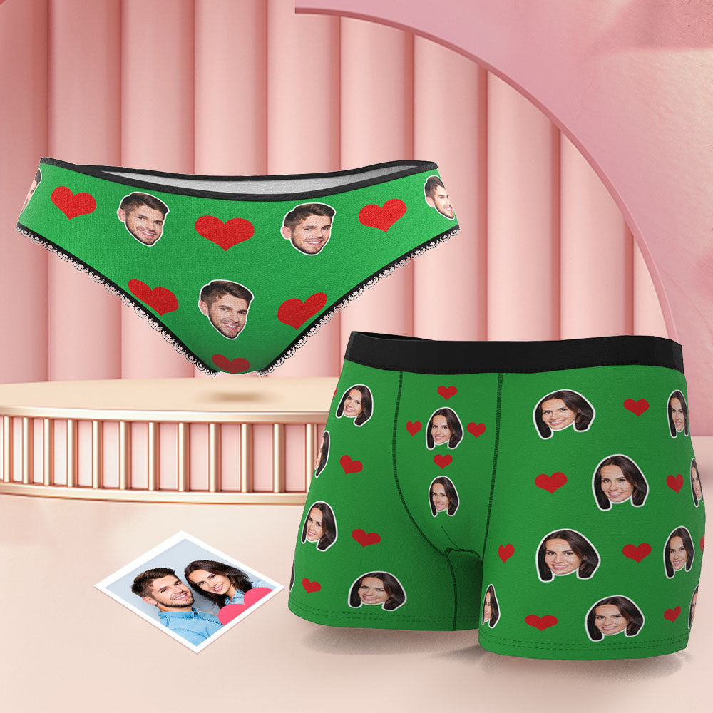Custom Face Couple Matching Underwear Multicolor Sweet Love Heart Personalised Funny Underwear Gift for Lovers