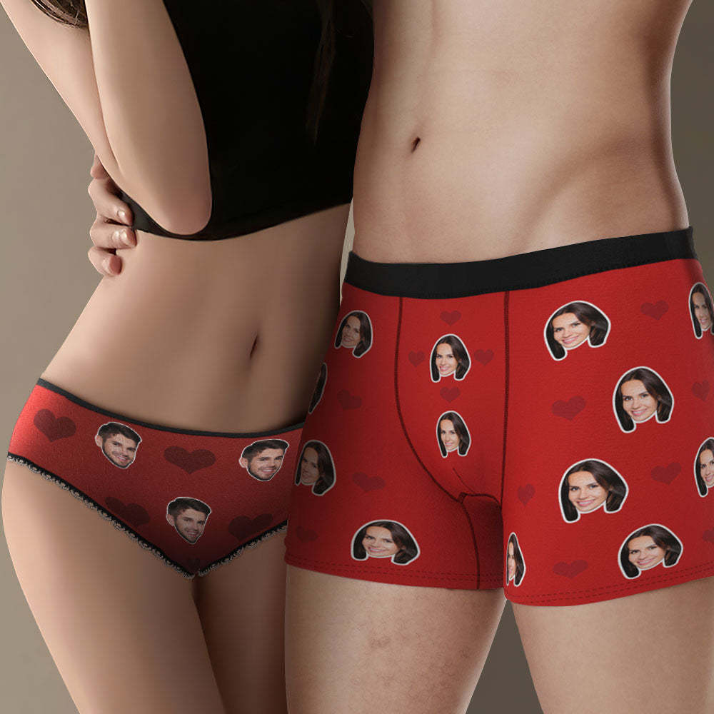 Custom Face Couple Matching Underwear Multicolor Sweet Love Heart Personalised Funny Underwear Gift for Lovers
