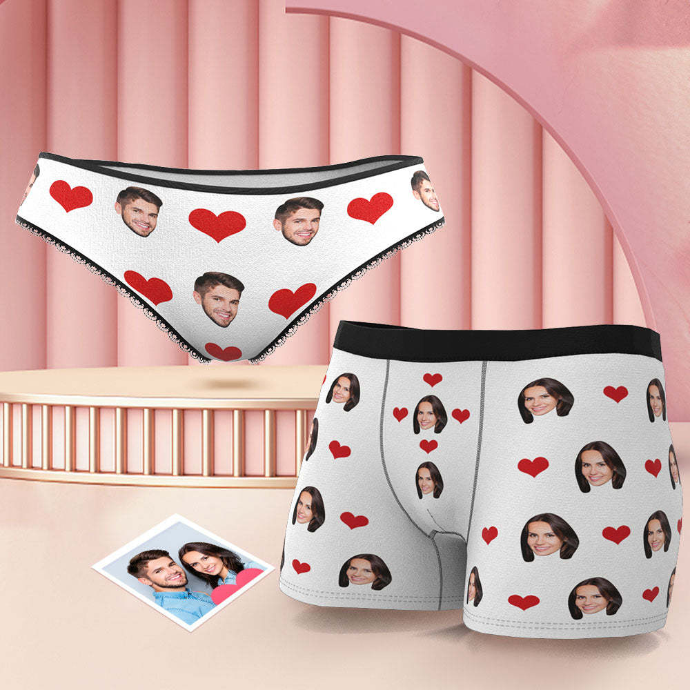 Custom Face Couple Matching Underwear Sweet Love Heart Personalised Funny Underwear Gift for Lovers