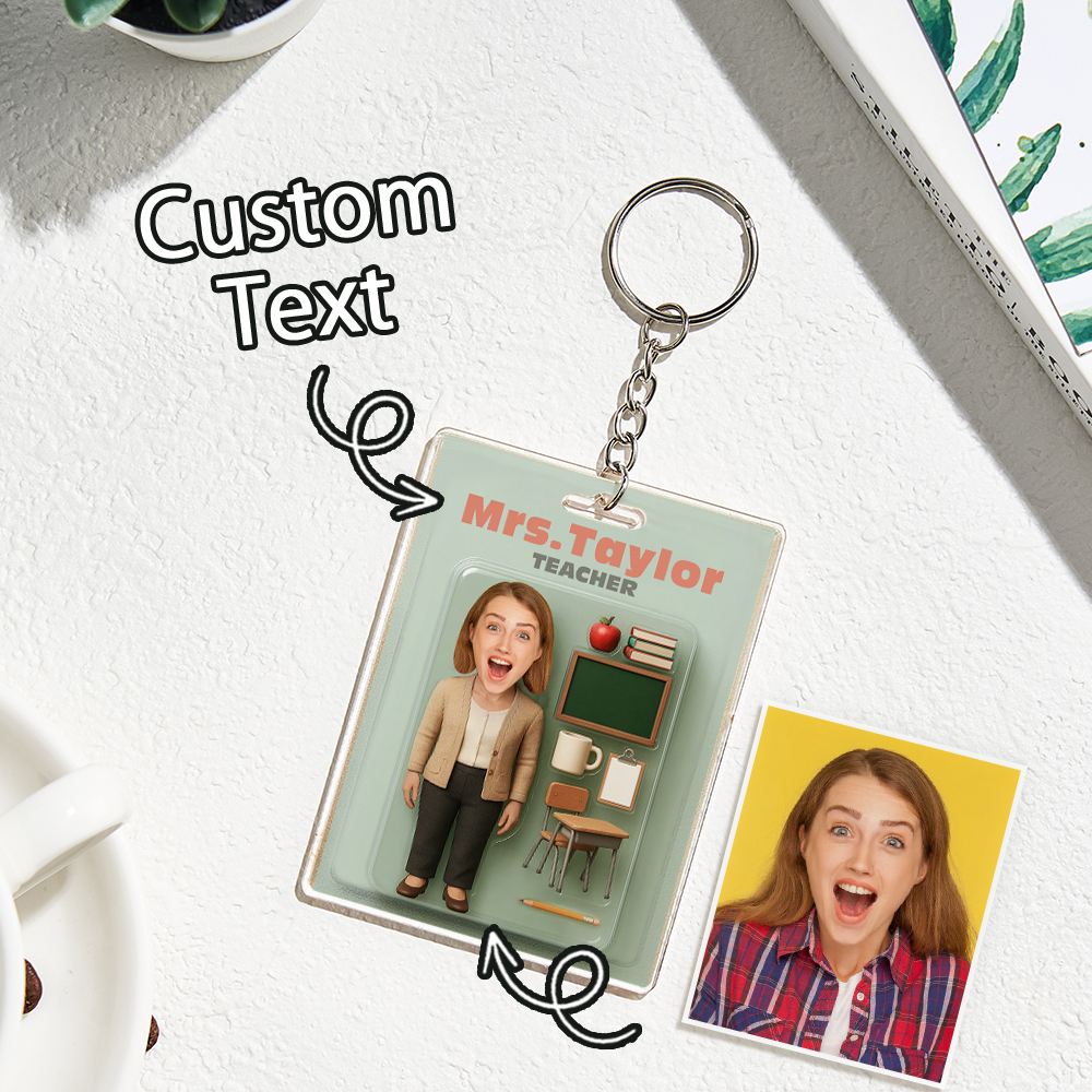 Custom 3D Effect Action Figure Customizable Head Packaging Toy Box Style Art Gift Personalized Acrylic Keychain Creative Gift for Teacher - MyPhotoBoxerUk