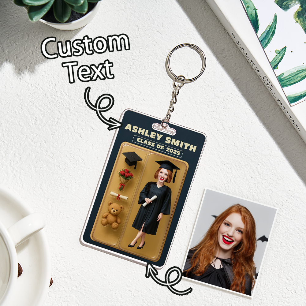 Custom 3D Effect Action Figure Customizable Head Packaging Toy Box Style Art Gift Personalized Acrylic Keychain Graduation Gift for Friend - MyPhotoBoxerUk