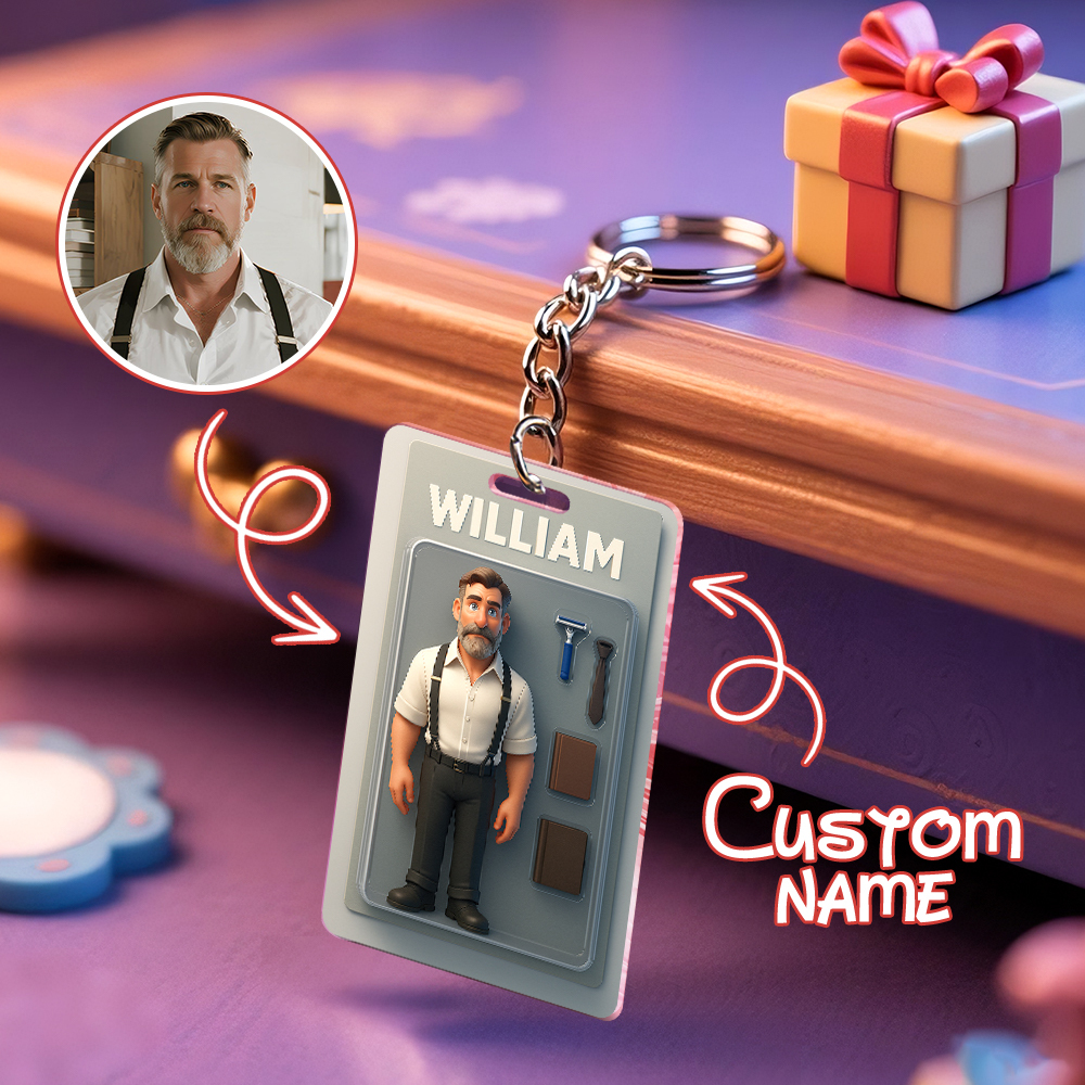 Fully Body Customizable Action Figure Pack Packaging Toy Box Style Art Gift Personalized Acrylic Keychain Gift for Him