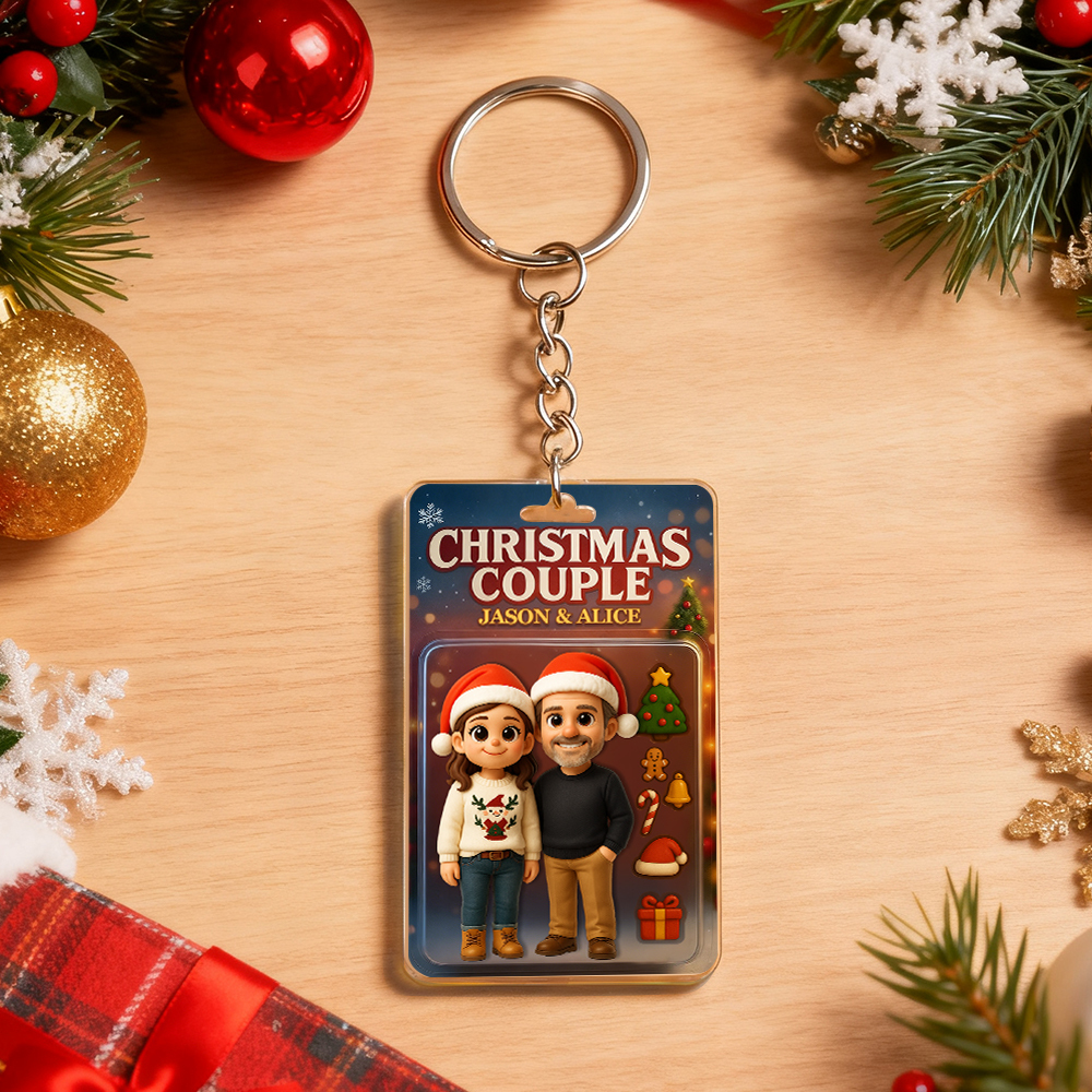 Custom Christmas Couple Action Figure Keychain, A Heartwarming Holiday Keepsake, Best Christmas Gift for Him