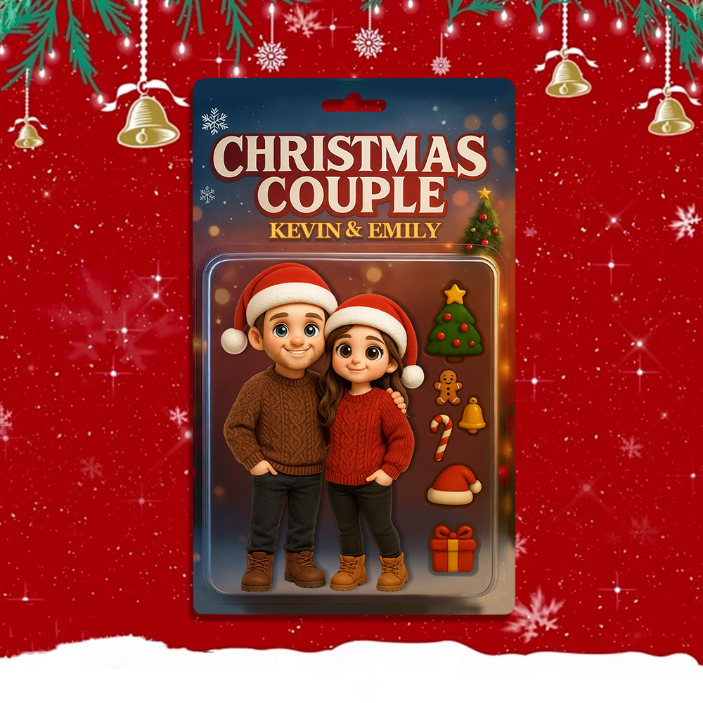 Custom Christmas Couple Action Figure Keychain, A Heartwarming Holiday Keepsake, Best Christmas Gift for Him
