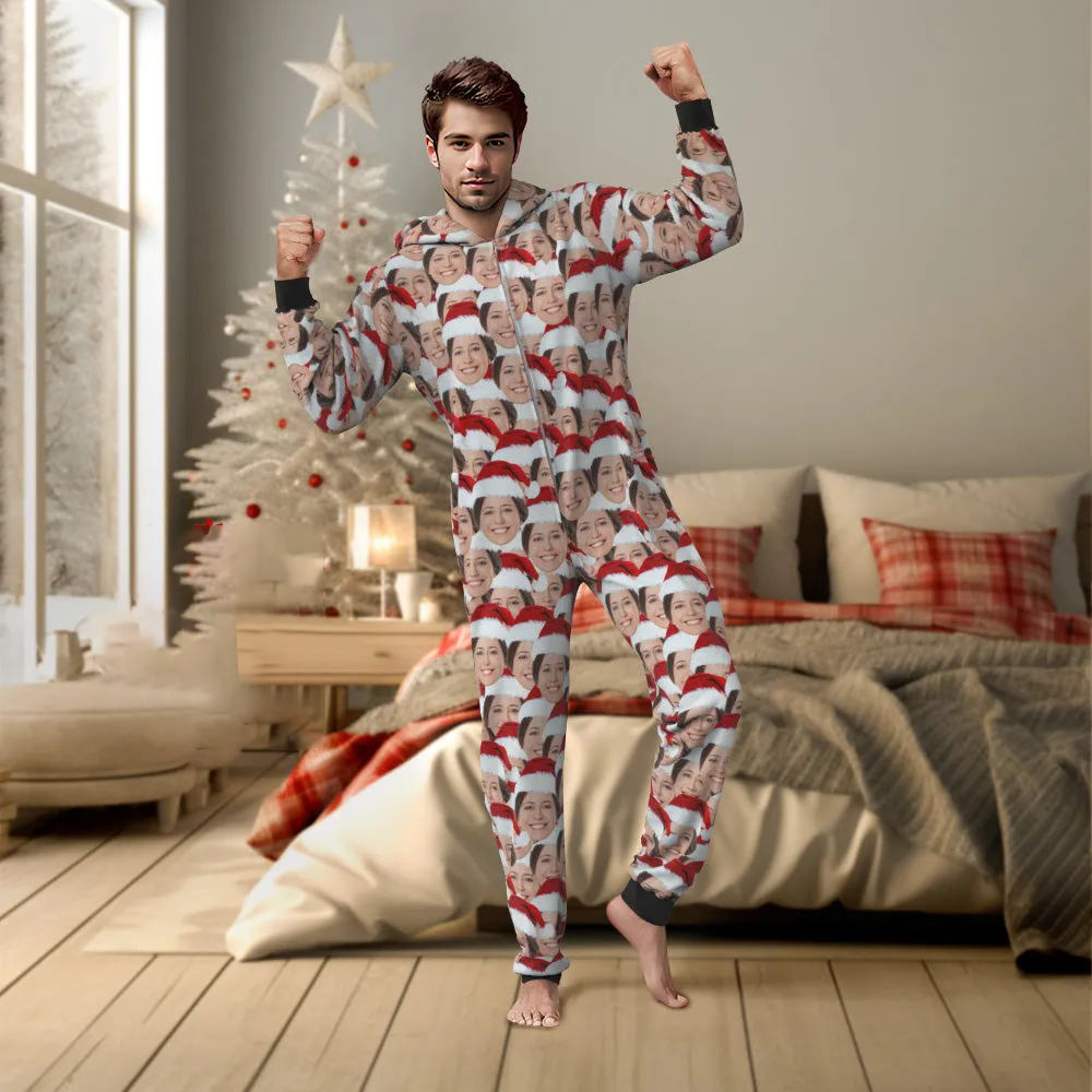 Custom Face Mash Onesies Christmas Pajamas One-Piece Sleepwear Christmas Gift