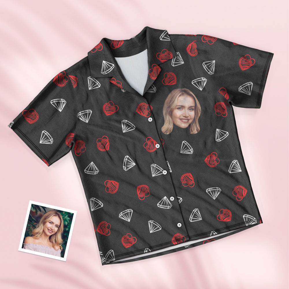 Custom Face Short Sleeved Pajamas Personalised Women's Sleepwear Diamond Gifts For Her