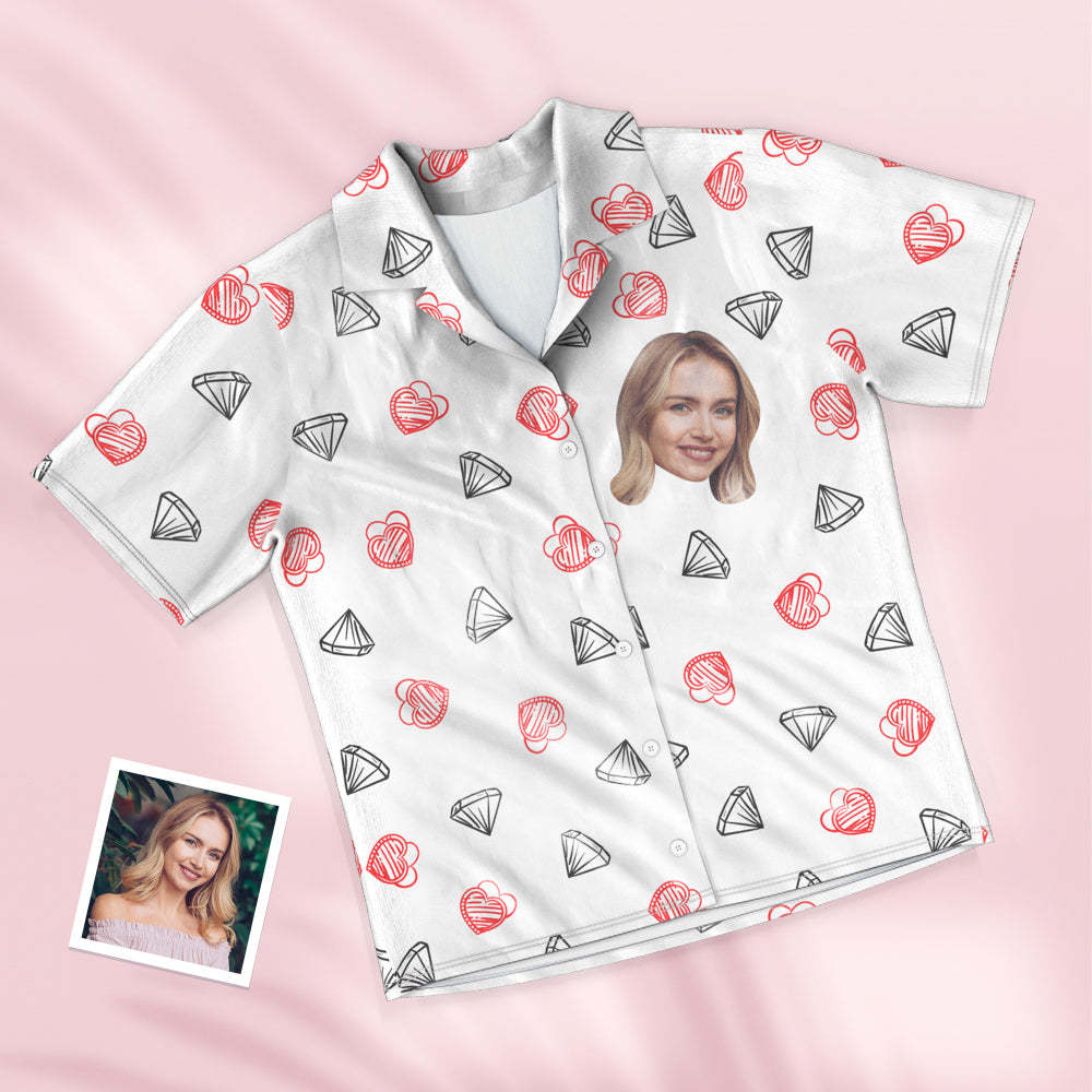 Custom Face Short Sleeved Pajamas Personalised Women's Sleepwear Diamond Gifts For Her