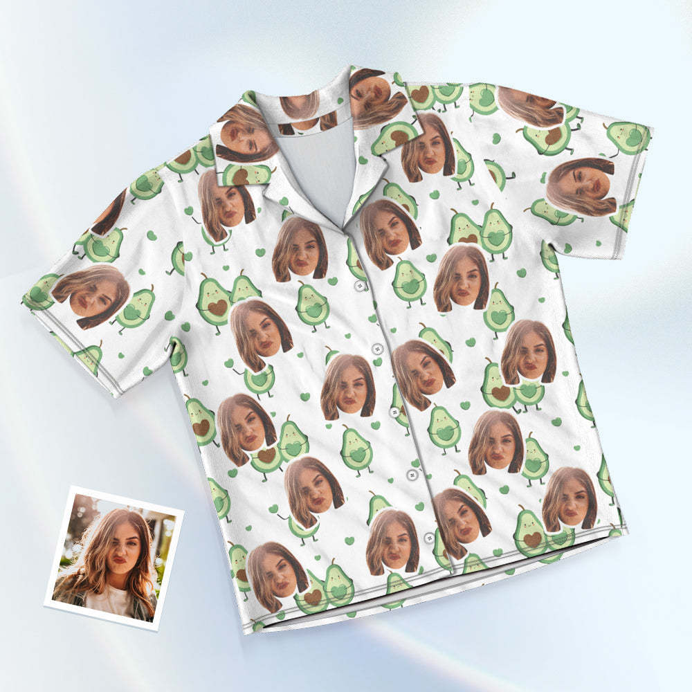 Custom Face Short Sleeved Pajamas Personalised Photo Pajama Women Men Summer Pajamas Summer Gifts - Avocado
