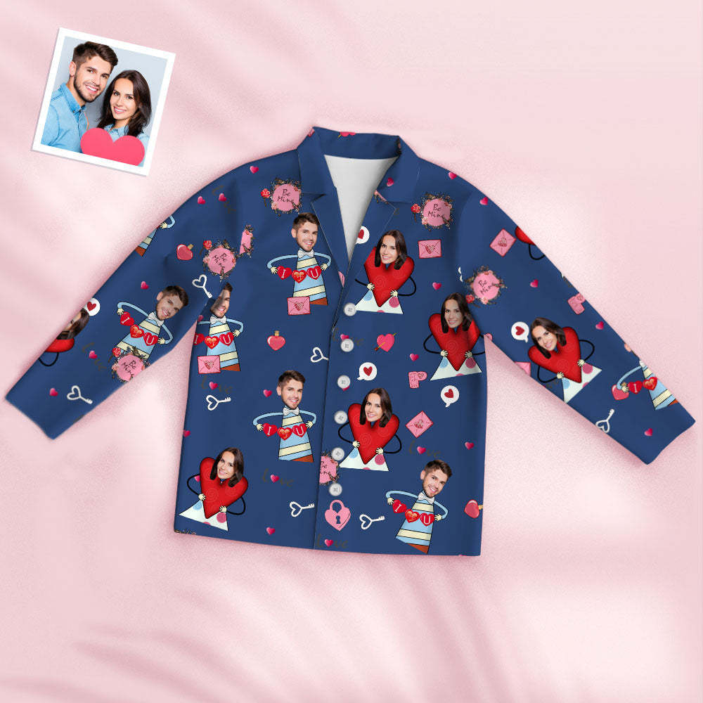 Custom Face Pajamas Personalized Photo Heart Women Men Pajama Set - Be Mine