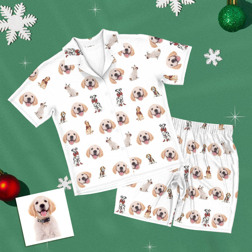 Custom Pet Face Short Sleeved Pajamas Personalised Photo Pajama Women Men Christmas Gifts For Family
