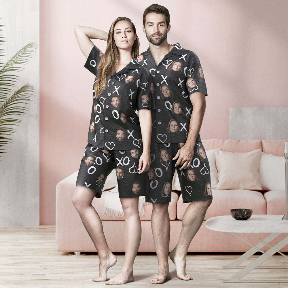 Custom Face Short Sleeved Pajamas Personalised Photo Sleepwear Women Men Summer Pajamas Valentine's Day Gift - XO