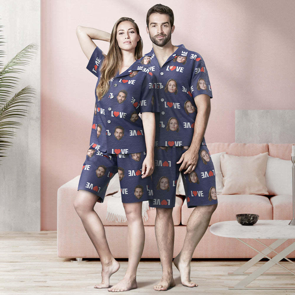 Custom Face Short Sleeved Pajamas Personalised Photo Sleepwear Women Men Summer Pajamas Valentine's Day Gift - Love