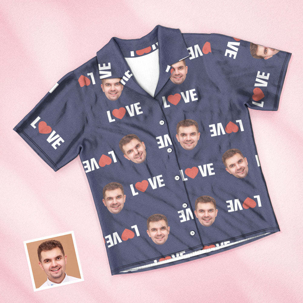 Custom Face Short Sleeved Pajamas Personalised Photo Sleepwear Women Men Summer Pajamas Valentine's Day Gift - Love