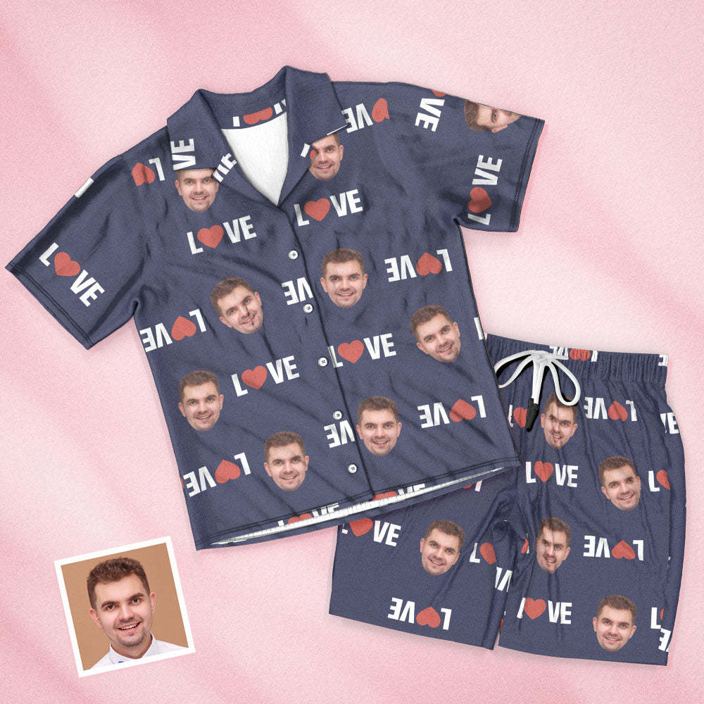 Custom Face Short Sleeved Pajamas Personalised Photo Sleepwear Women Men Summer Pajamas Valentine's Day Gift - Love