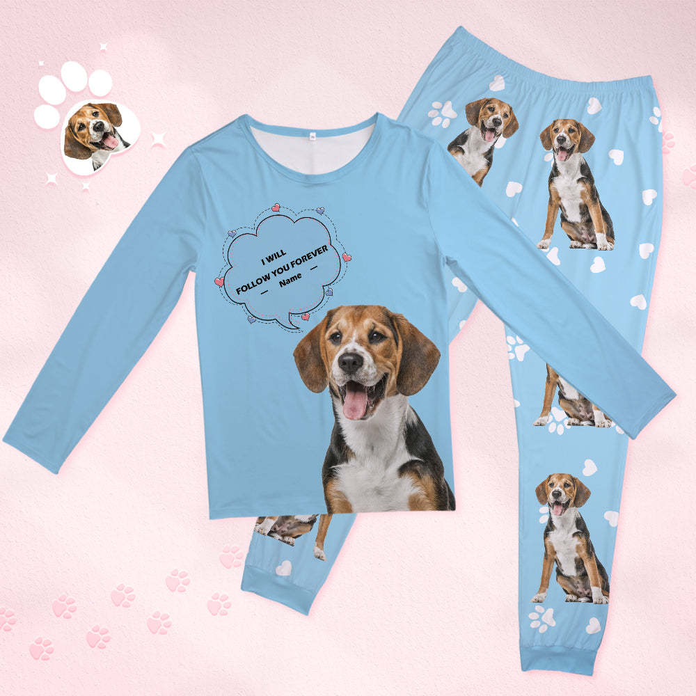 Custom Pet Photo Name Pajamas Personalised Round Neck Dog Cat Lover Pajamas Gift For Women - MyPhotoBoxerUk