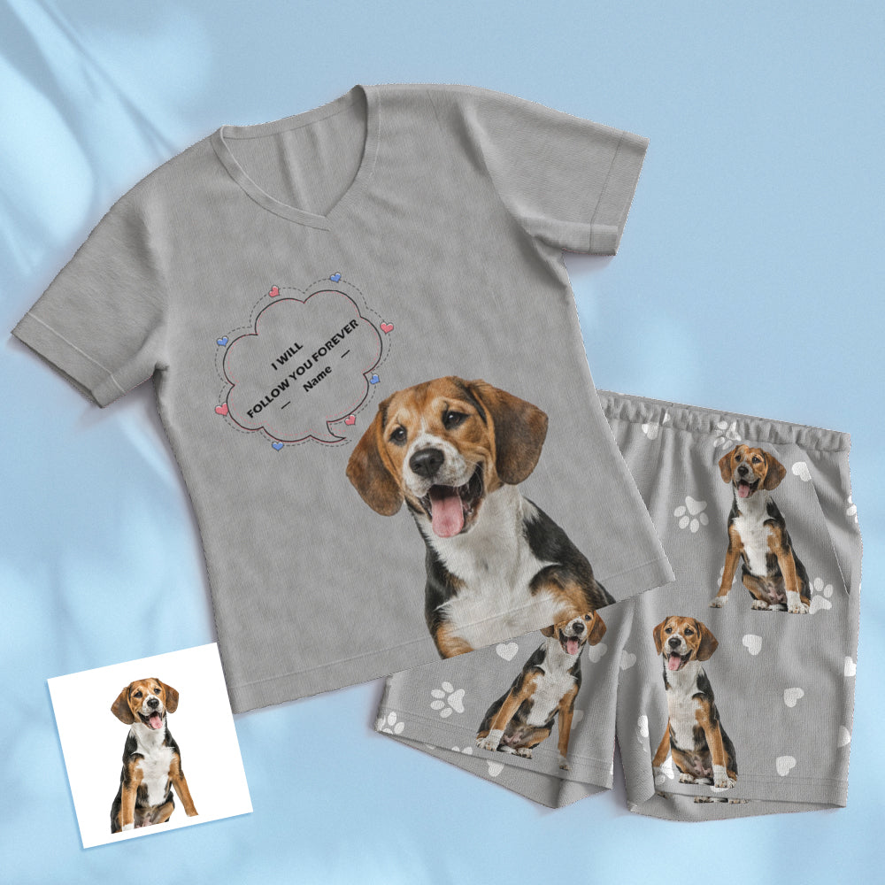 Custom Pet Photo Name Short Pajamas Personalised V-neck Dog Cat Lover Pajamas - MyPhotoBoxerUk