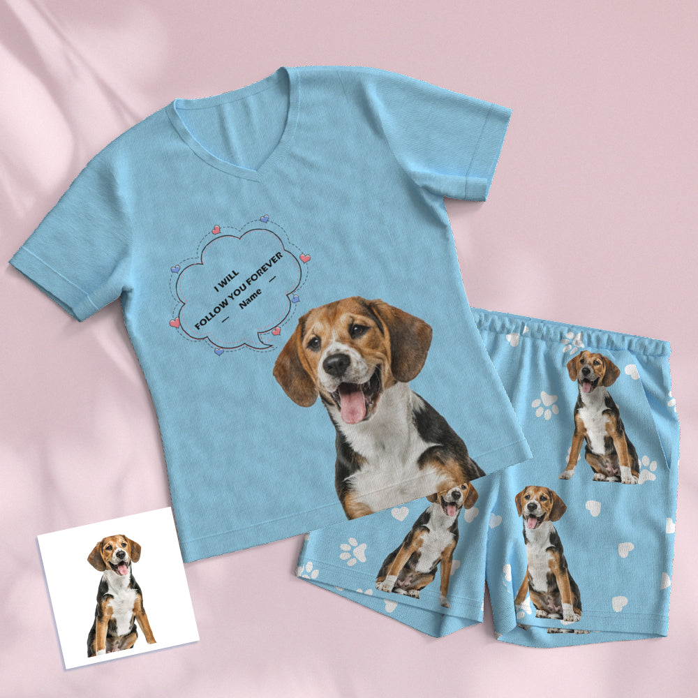 Custom Pet Photo Name Short Pajamas Personalised V-neck Dog Cat Lover Pajamas - MyPhotoBoxerUk