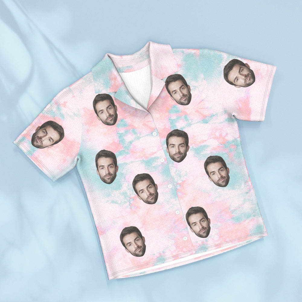 Custom Face Pink Tie Dye Pajamas Personalised Photo Short Sleepwear Love Gifts For Lover