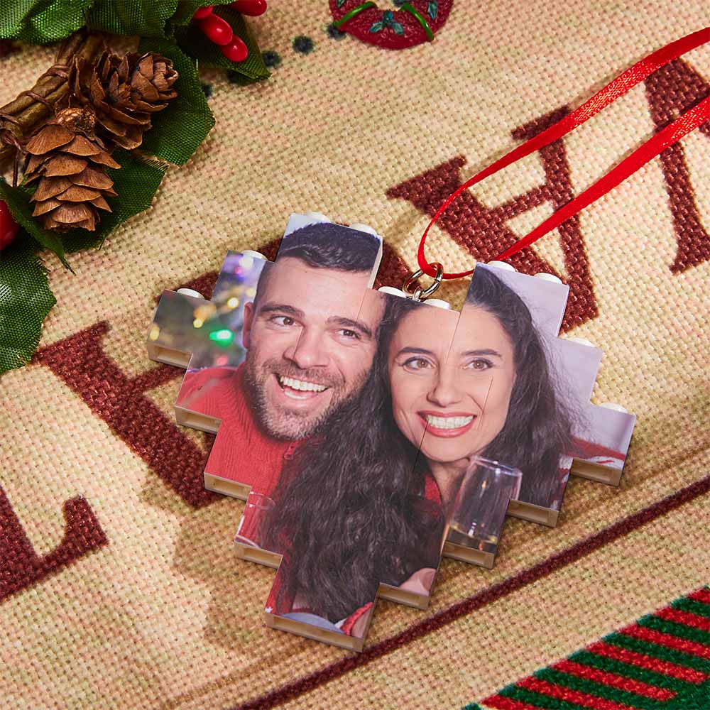 Christmas Ornament Personalised Building Brick Custom Music Code Heart Photo Block