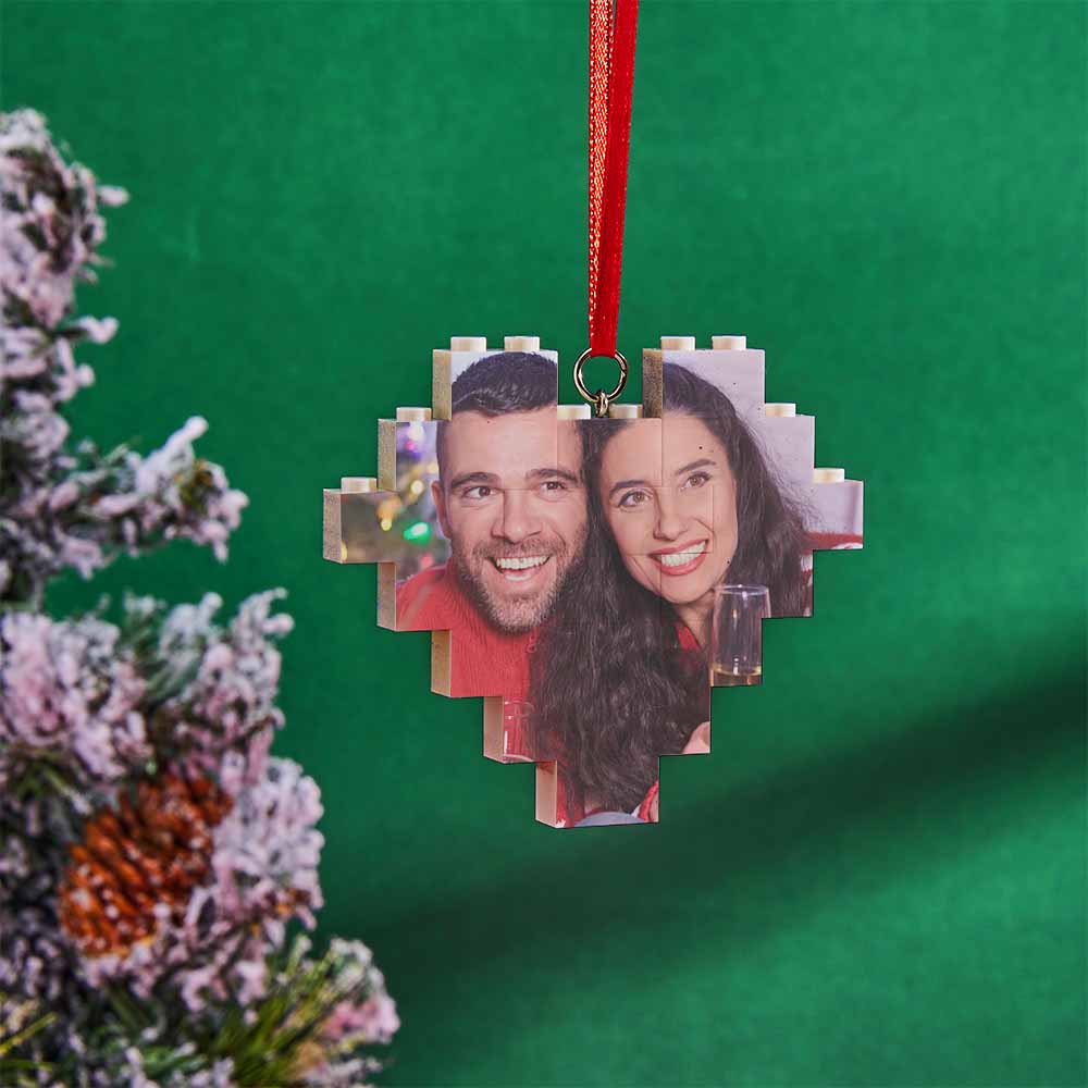 Christmas Ornament Personalised Building Brick Custom Music Code Heart Photo Block