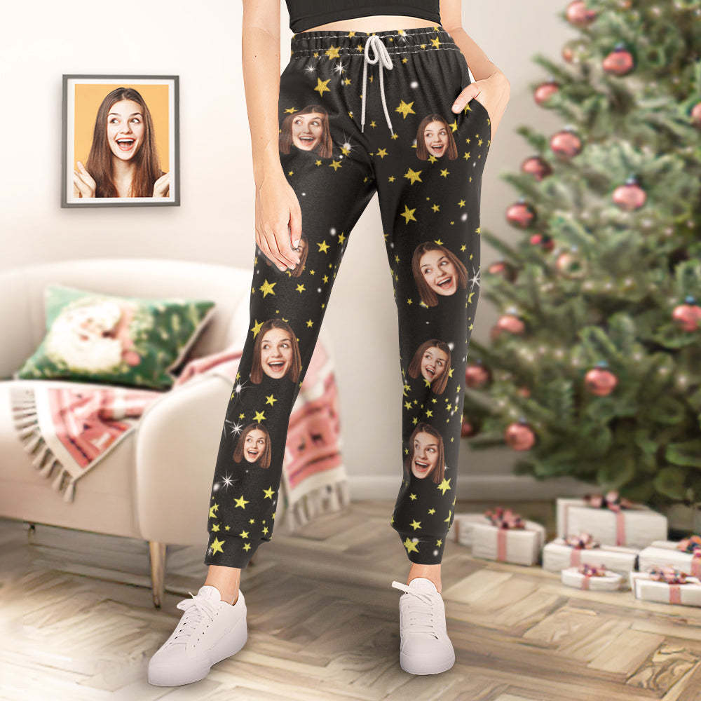 Custom Face Sweatpants Christmas Stars Personalised Unisex Joggers Funny Christmas Gift
