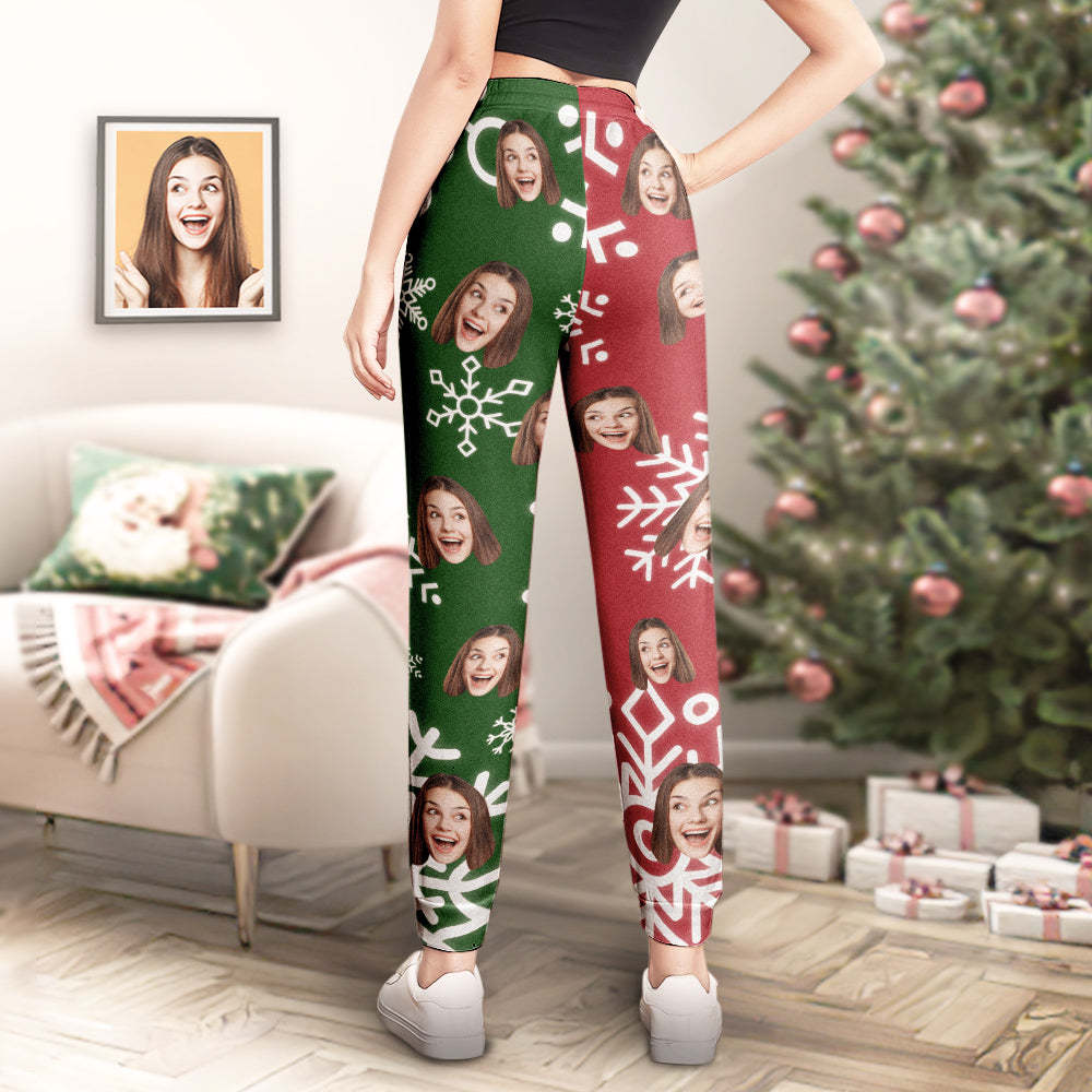 Custom Face Sweatpants Christmas Snowflakes Print Personalised Unisex Joggers Funny Christmas Gift