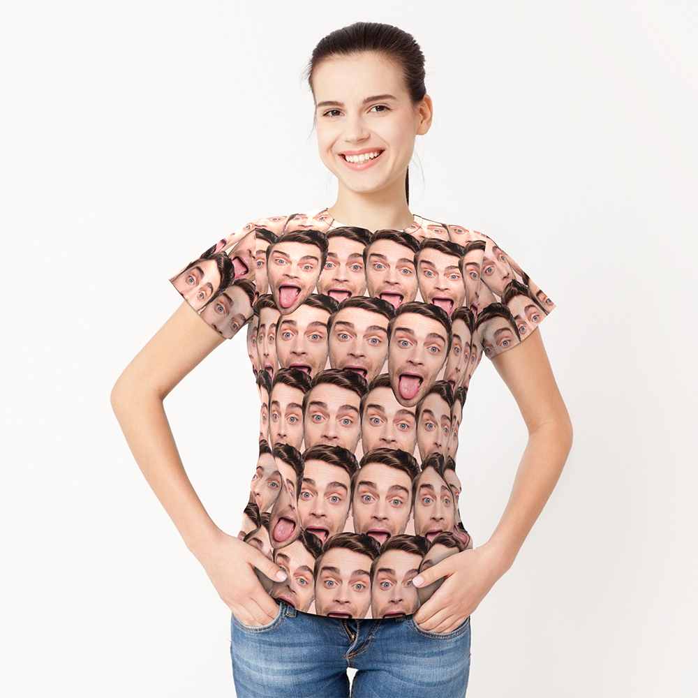 Custom Face T-shirt All Over Print Tee Mash Men's T-shirt for Christmas Gift - MyPhotoBoxerUk