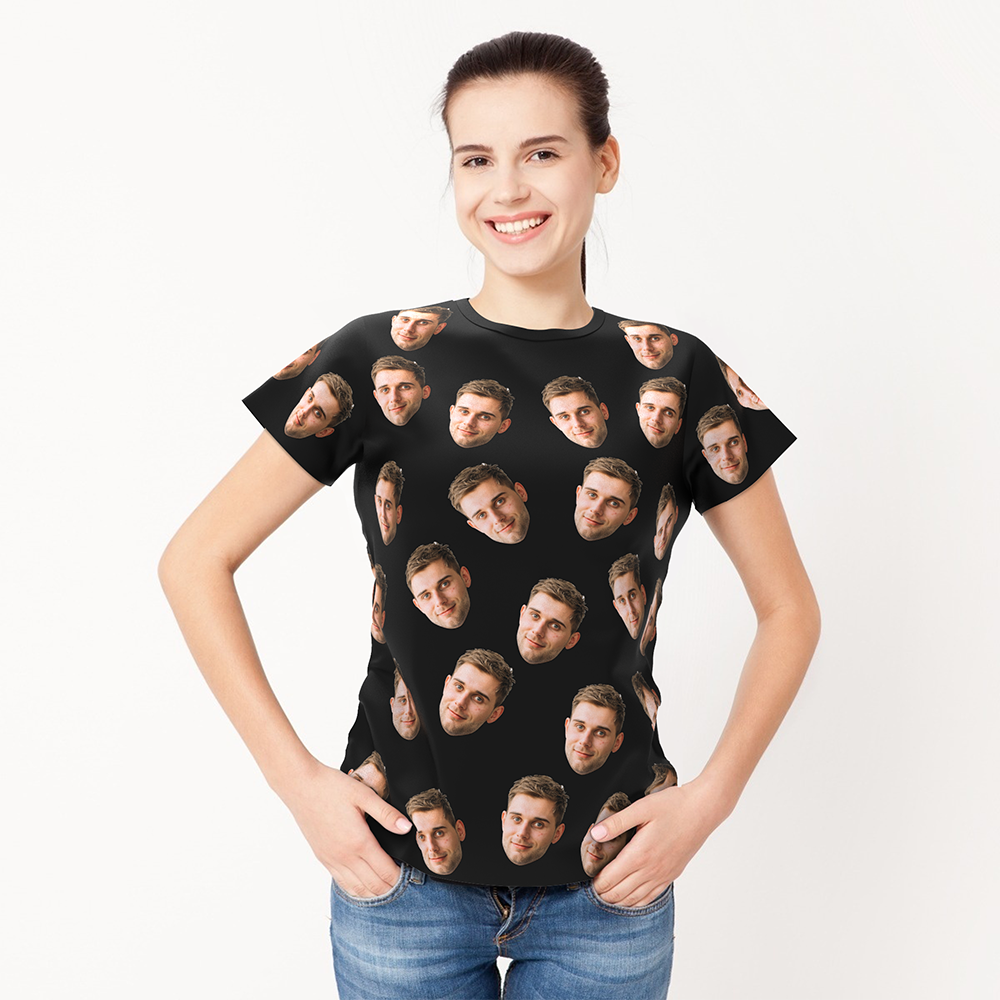 Valentine's Day Custom My Face All Over Print Tee Personalized Face Shirt Men's T-shirt - MyPhotoBoxerUk