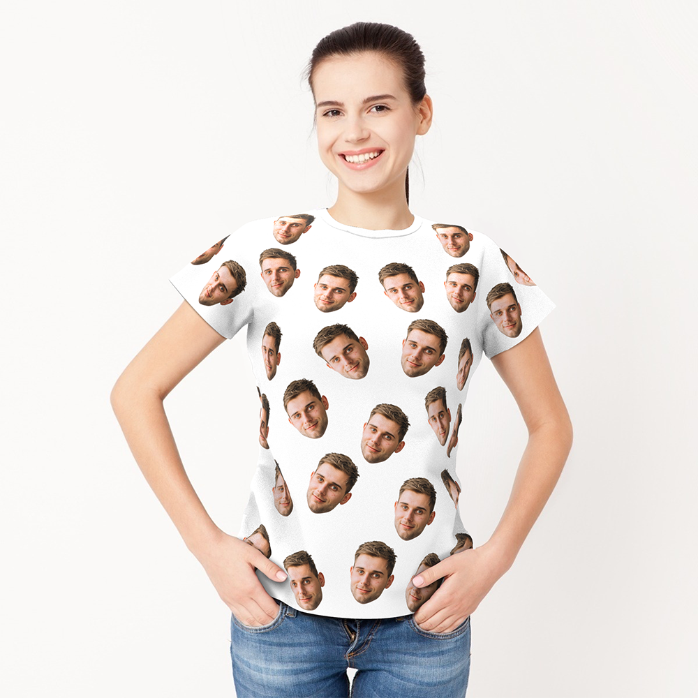 Valentine's Day Custom My Face All Over Print Tee Personalized Face Shirt Men's T-shirt - MyPhotoBoxerUk