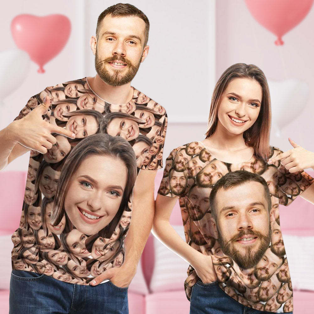 Valentine's Day Custom My Face T-shirt Funny Face All Over Print T shirt for Couple - MyPhotoBoxerUk