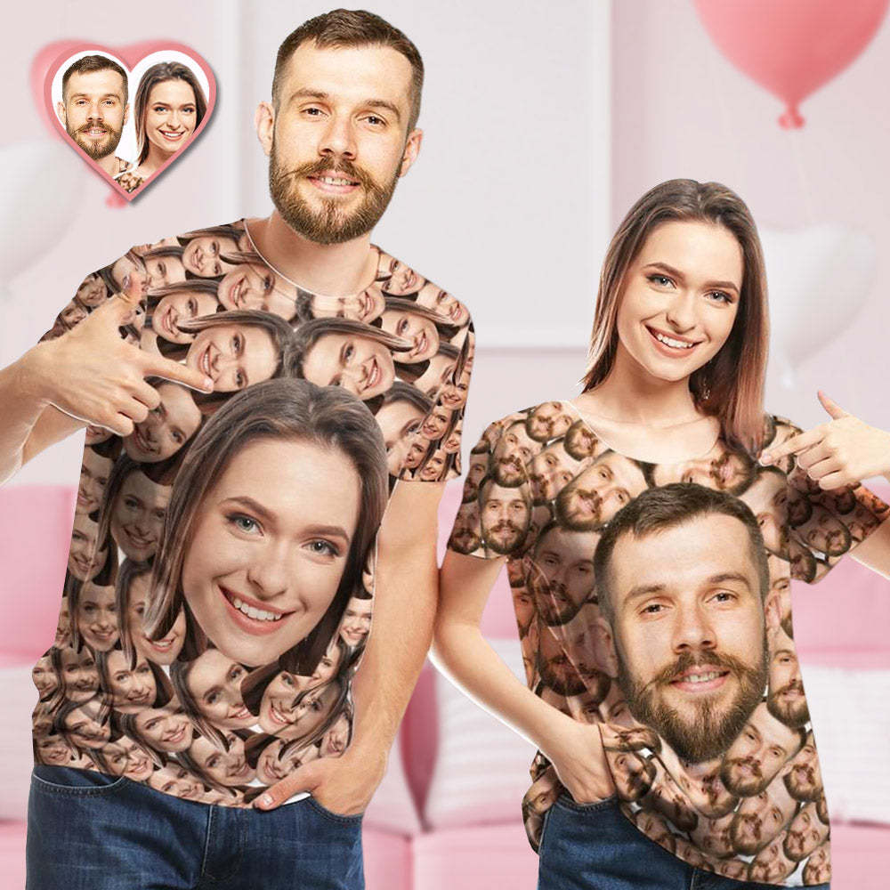 Valentine's Day Custom My Face T-shirt Funny Face All Over Print T shirt for Couple - MyPhotoBoxerUk
