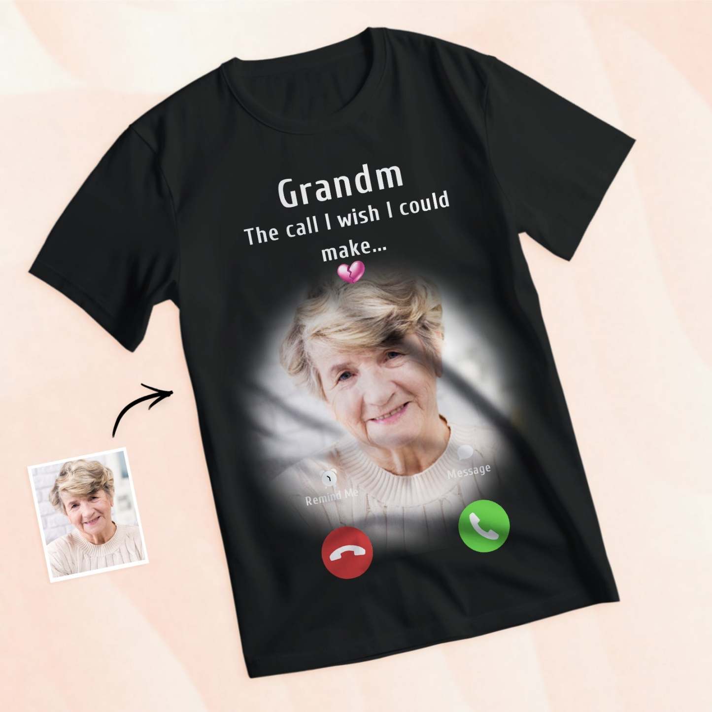Custom Photo Memorial Mom T-shirt Memorial Gift Idea Personalized Shirt The Call I Wish I Could Make - MyPhotoBoxerUk