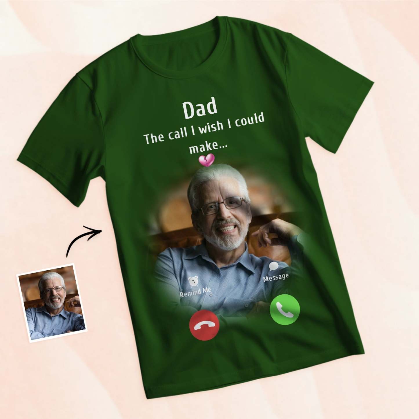 Custom Photo Memorial Mom T-shirt Memorial Gift Idea Personalized Shirt The Call I Wish I Could Make - MyPhotoBoxerUk