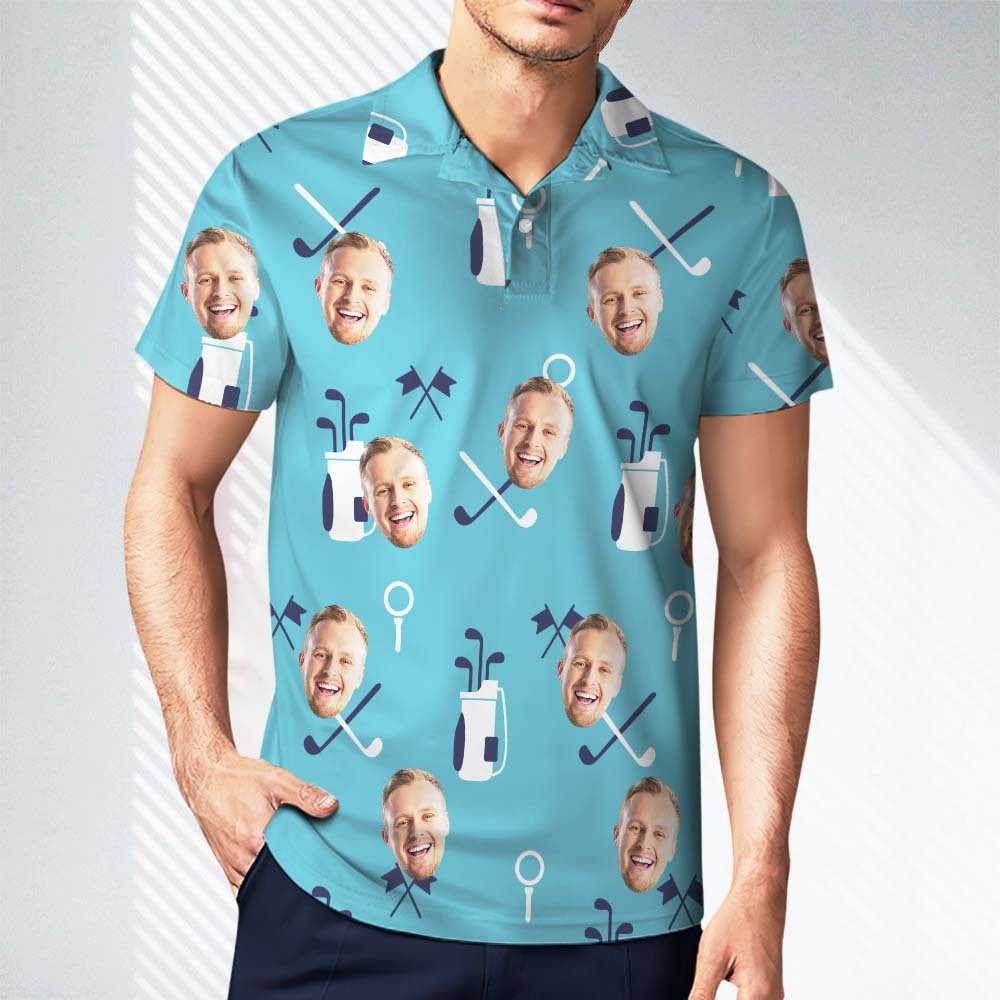 Custom Men's Face Polo Shirt Golf Polo Shirts For Him Golf Clubs - MyPhotoBoxerUk