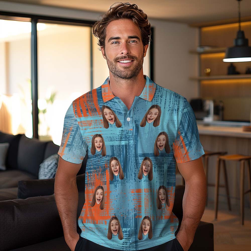 Custom Personalized Polo Shirts Custom Men's Face Polo Shirt Short Sleeve Colorful Golf Shirt Gift For Him - MyPhotoBoxerUk