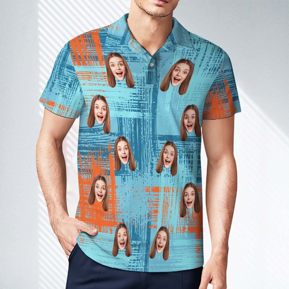 Custom Personalized Polo Shirts Custom Men's Face Polo Shirt Short Sleeve Colorful Golf Shirt Gift For Him - MyPhotoBoxerUk