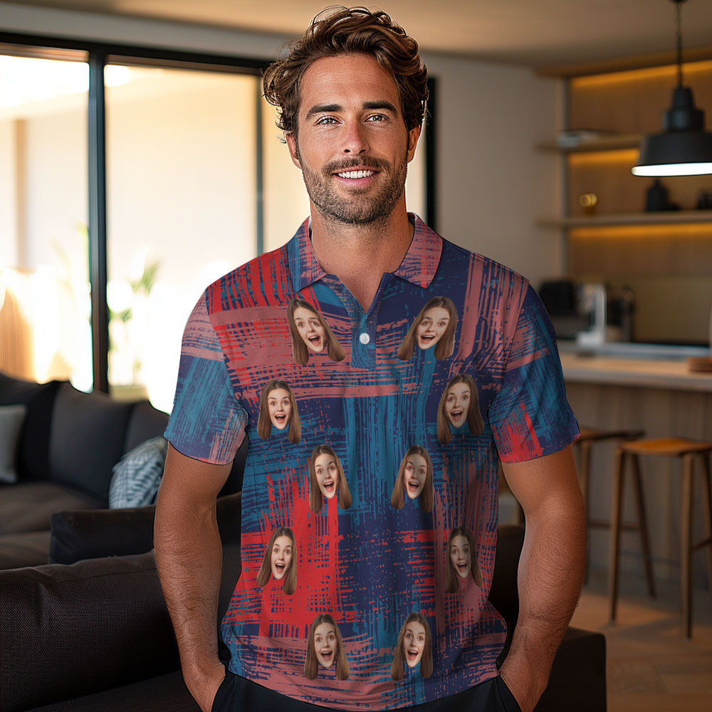 Custom Personalized Polo Shirts Custom Men's Face Polo Shirt Short Sleeve Colorful Golf Shirt Gift For Him - MyPhotoBoxerUk