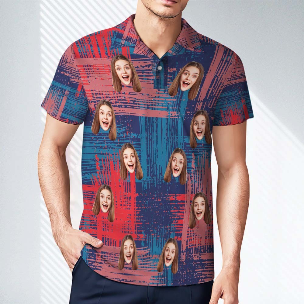 Custom Personalized Polo Shirts Custom Men's Face Polo Shirt Short Sleeve Colorful Golf Shirt Gift For Him - MyPhotoBoxerUk