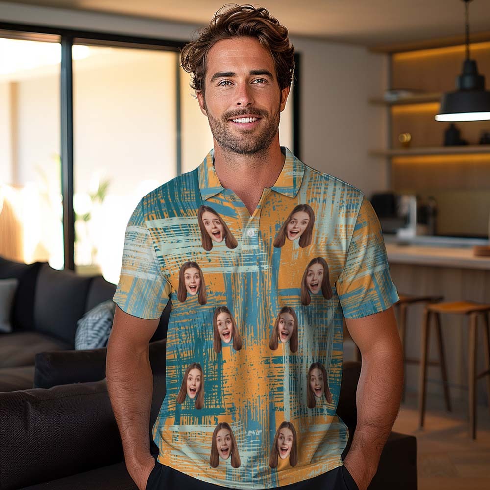 Custom Personalized Polo Shirts Custom Men's Face Polo Shirt Short Sleeve Colorful Golf Shirt Gift For Him - MyPhotoBoxerUk