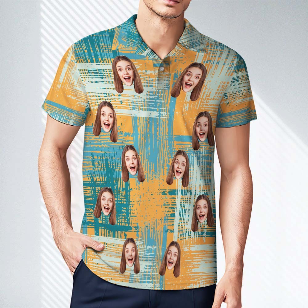 Custom Personalized Polo Shirts Custom Men's Face Polo Shirt Short Sleeve Colorful Golf Shirt Gift For Him - MyPhotoBoxerUk