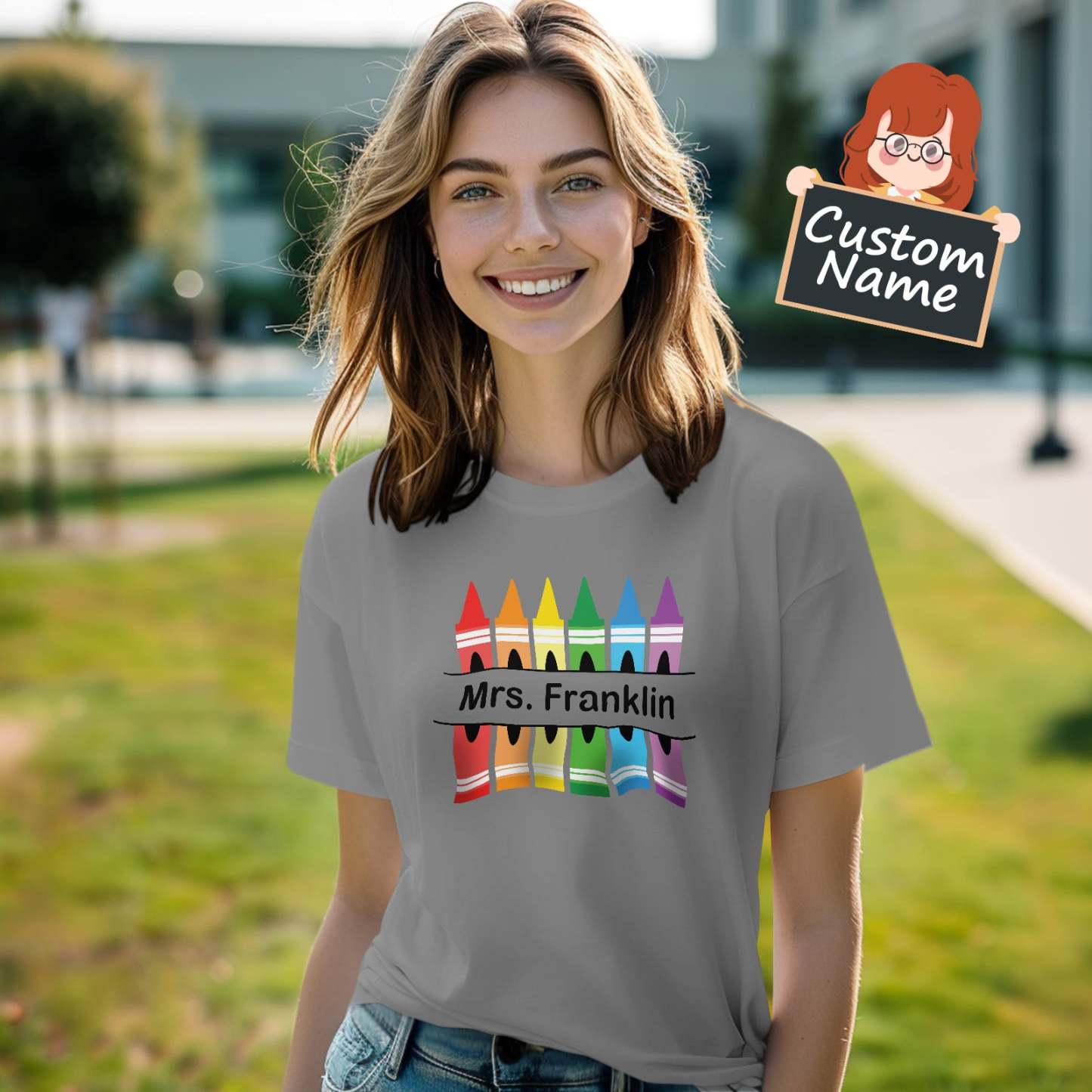 Personalized Crayon T-Shirt Teacher Custom Name Shirt Back to School Gifts - MyPhotoBoxerUk