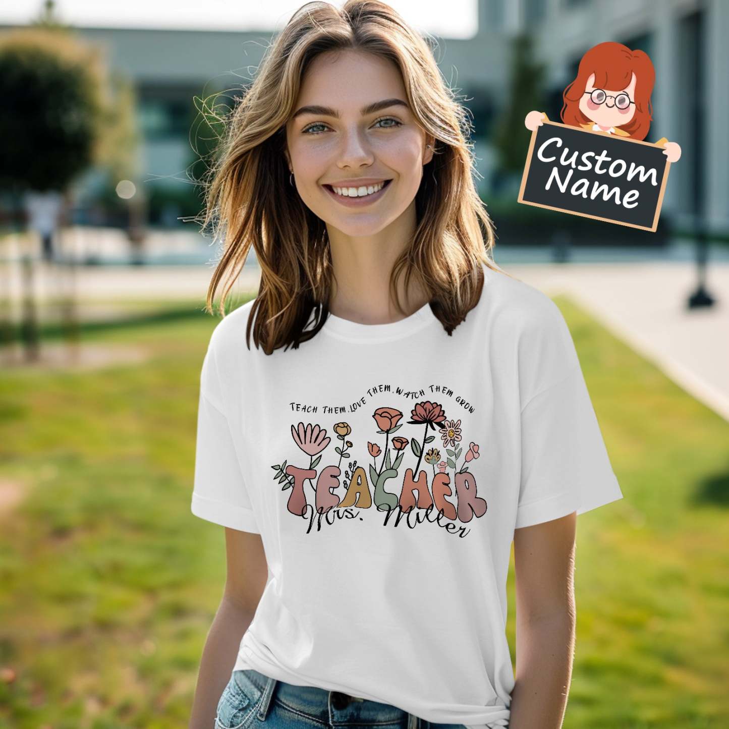 Personalized Wildflower T-Shirt Teacher Custom Name Shirt Back to School Gifts - MyPhotoBoxerUk
