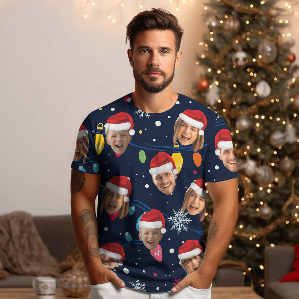 Custom Face T-shirt Personalized Personalized Photo Xmas Leds Unisex T-shirts Merry Christmas